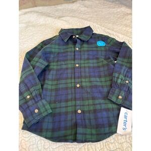 Carter's Toddler Boys Plaid Button Up Shirt Green/Blue Size 5T #513